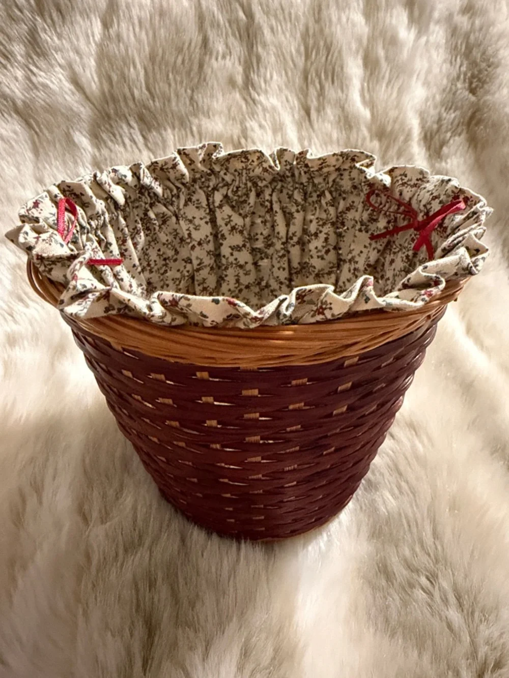 Woven Decorative Basket with Floral Liner - Red and Natural